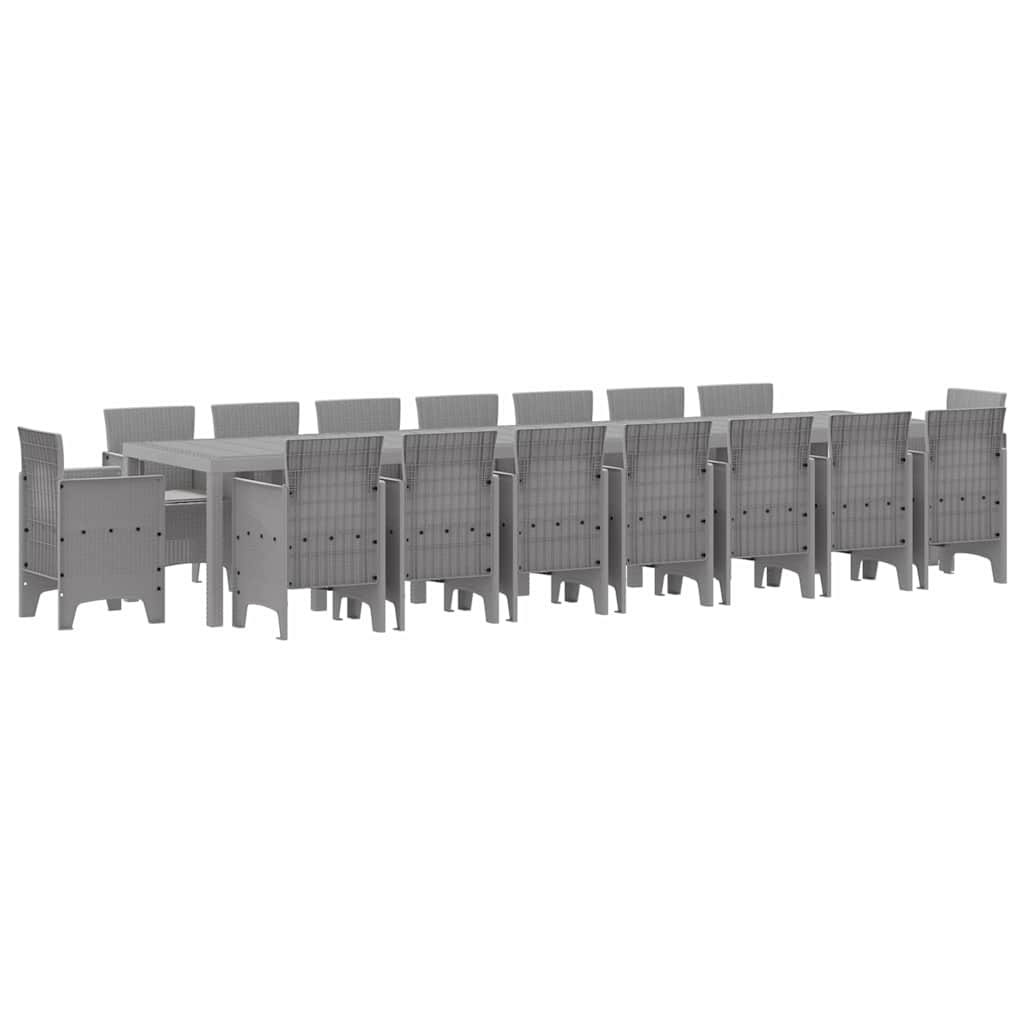 Set da pranzo da giardino con cuscini 17 pcs Grigio chiaro PP