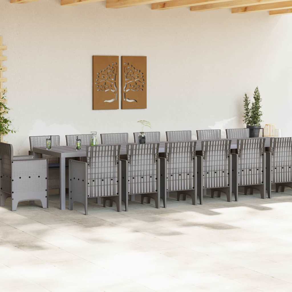 Set da pranzo da giardino con cuscini 17 pcs Grigio chiaro PP