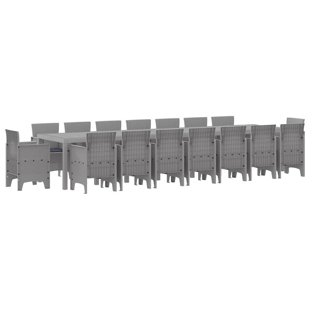 Set da pranzo da giardino con cuscini 17 pcs Grigio chiaro PP