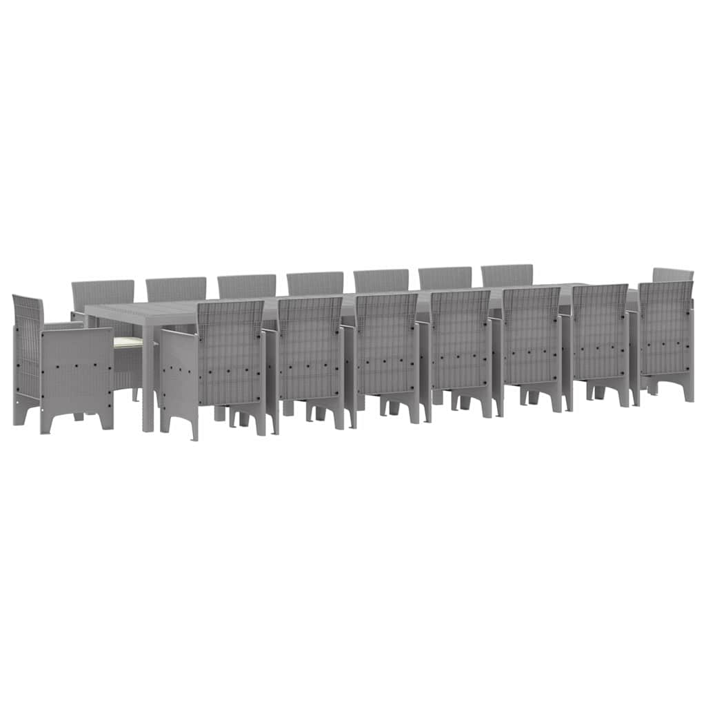Set da pranzo da giardino con cuscini 17 pcs Grigio chiaro PP
