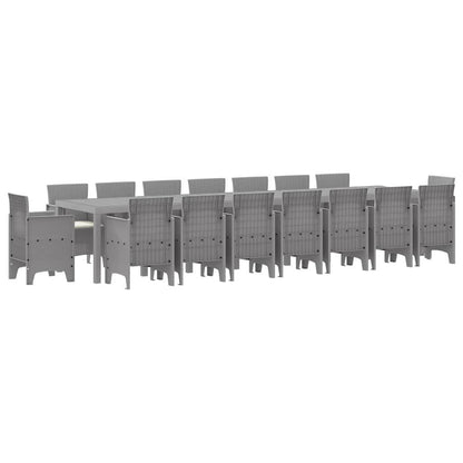 Set da pranzo da giardino con cuscini 17 pcs Grigio chiaro PP