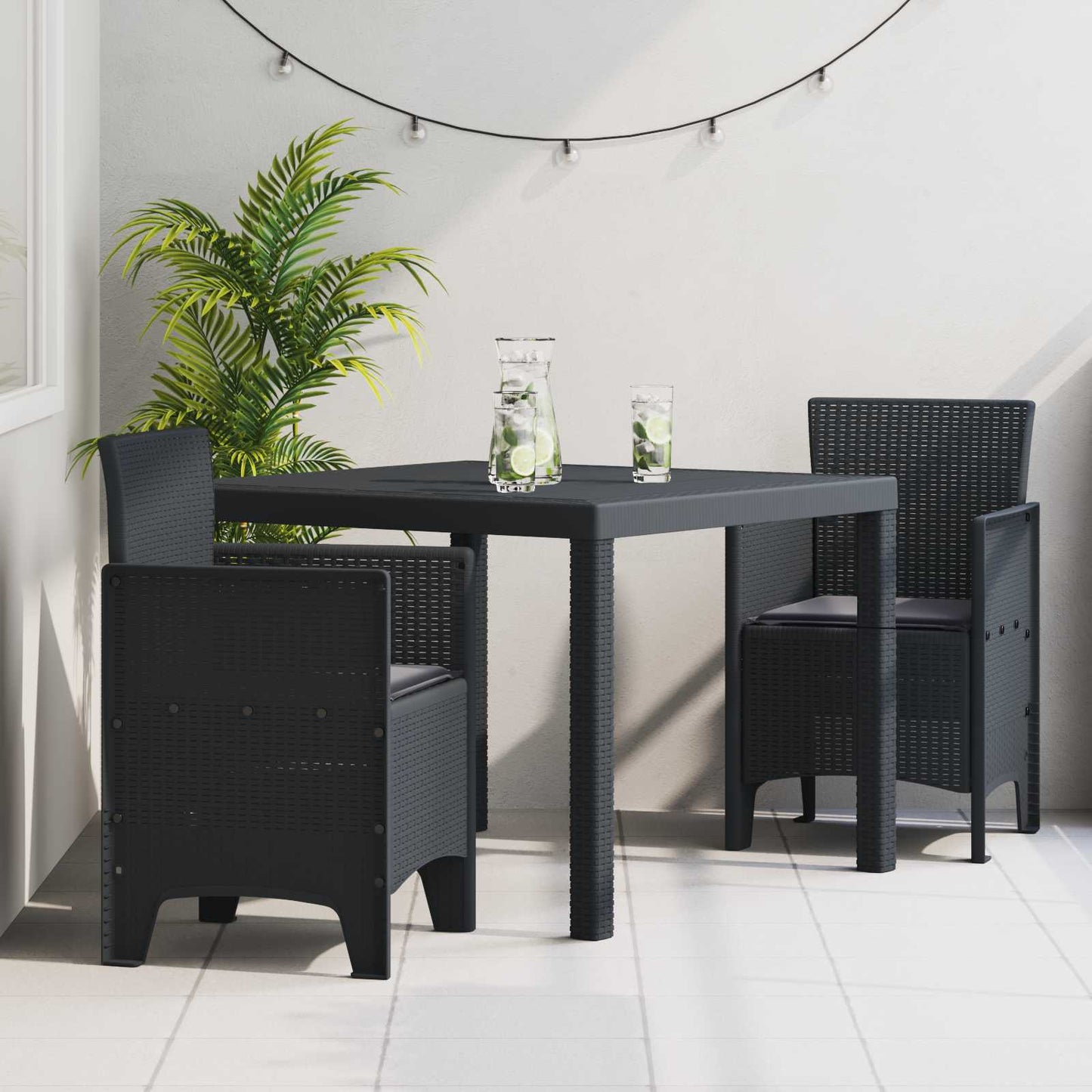 Set da Pranzo per Giardino 3 pcs Antracite Polipropilene