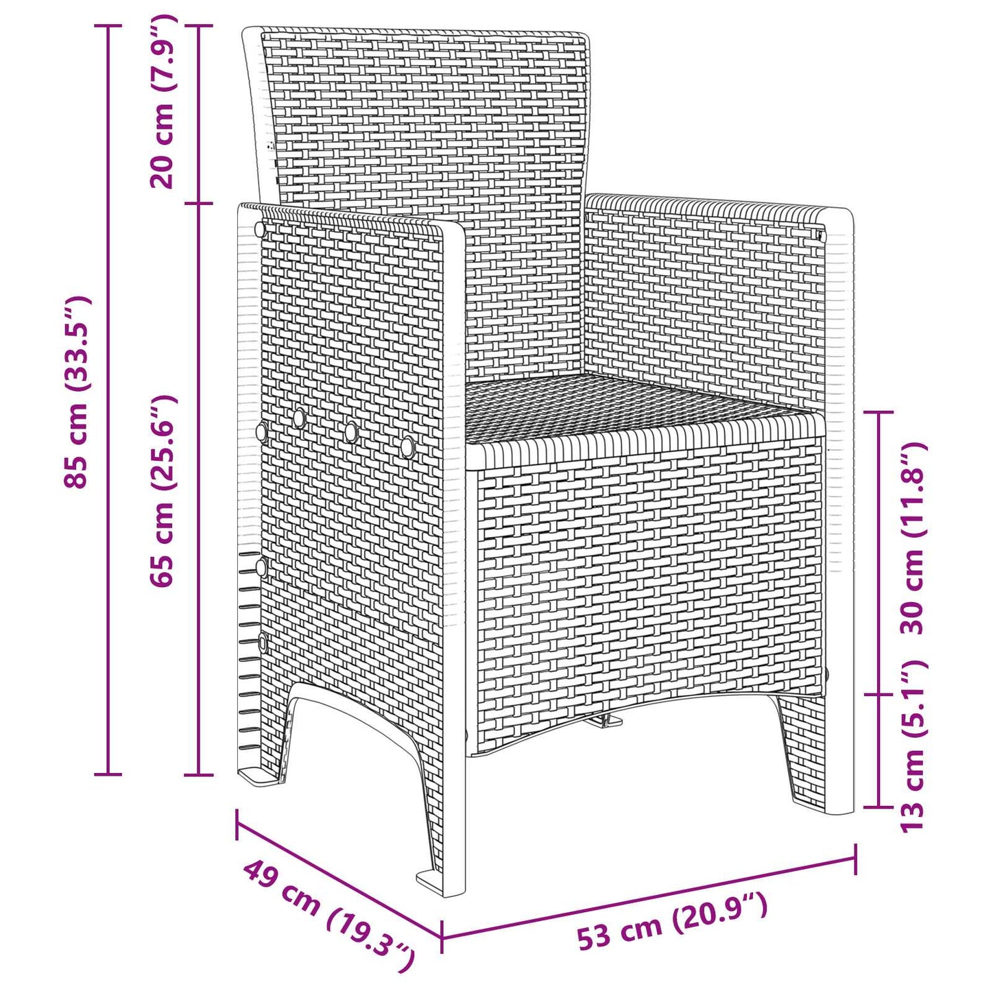 Set da Pranzo per Giardino 3 pcs Marrone Polipropilene