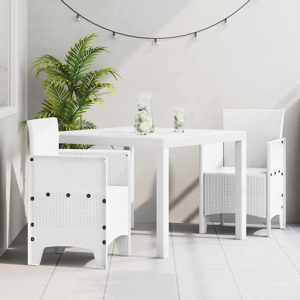 Set da Pranzo per Giardino 3 pcs Bianco Polipropilene