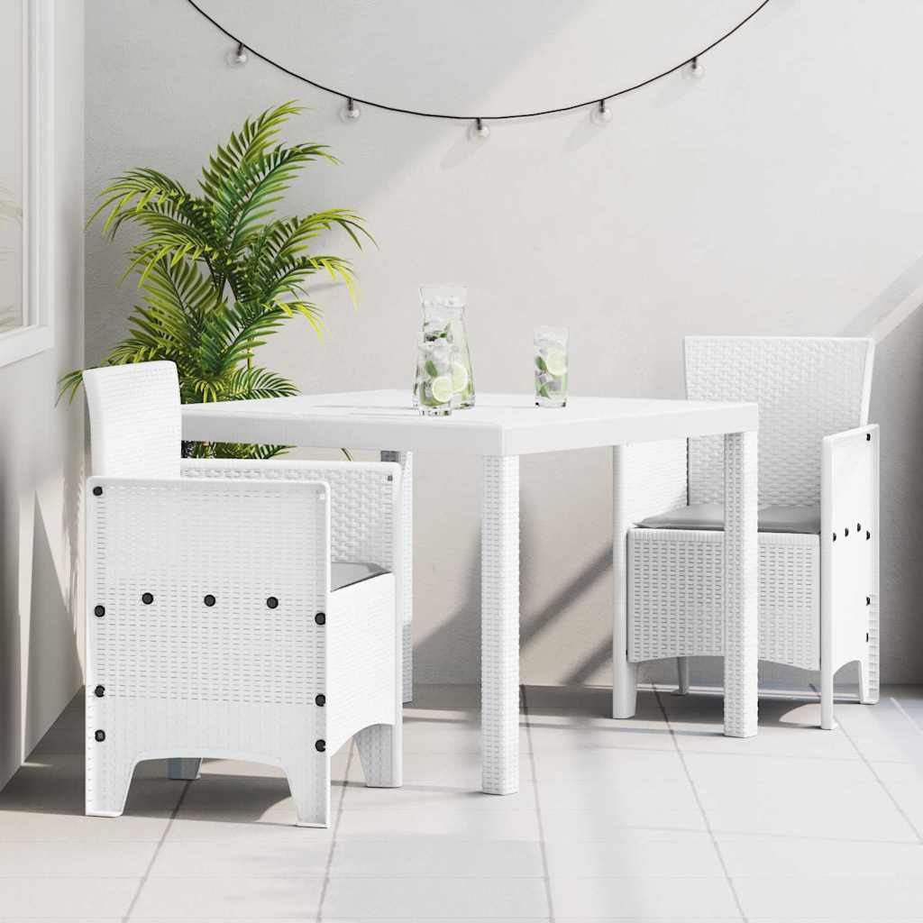 Set da Pranzo per Giardino 3 pcs Bianco Polipropilene