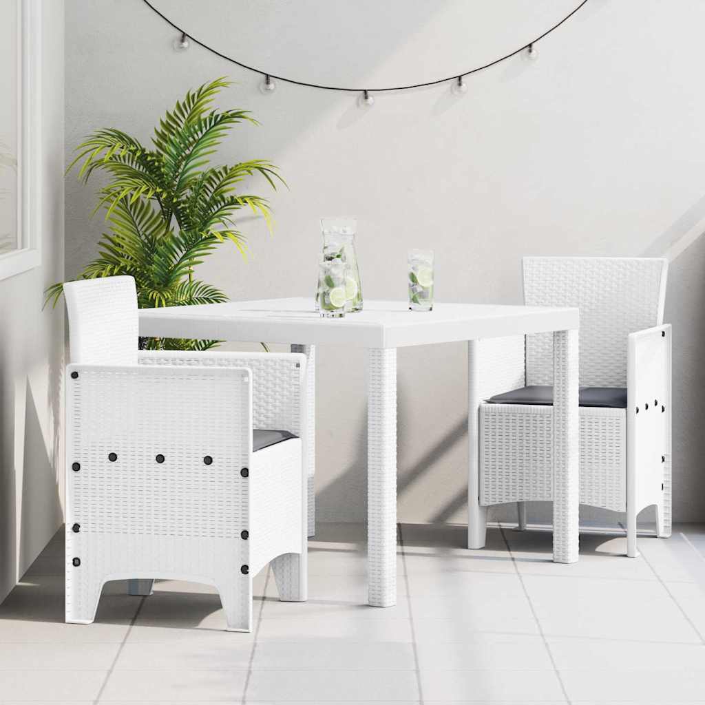 Set da Pranzo per Giardino 3 pcs Bianco Polipropilene
