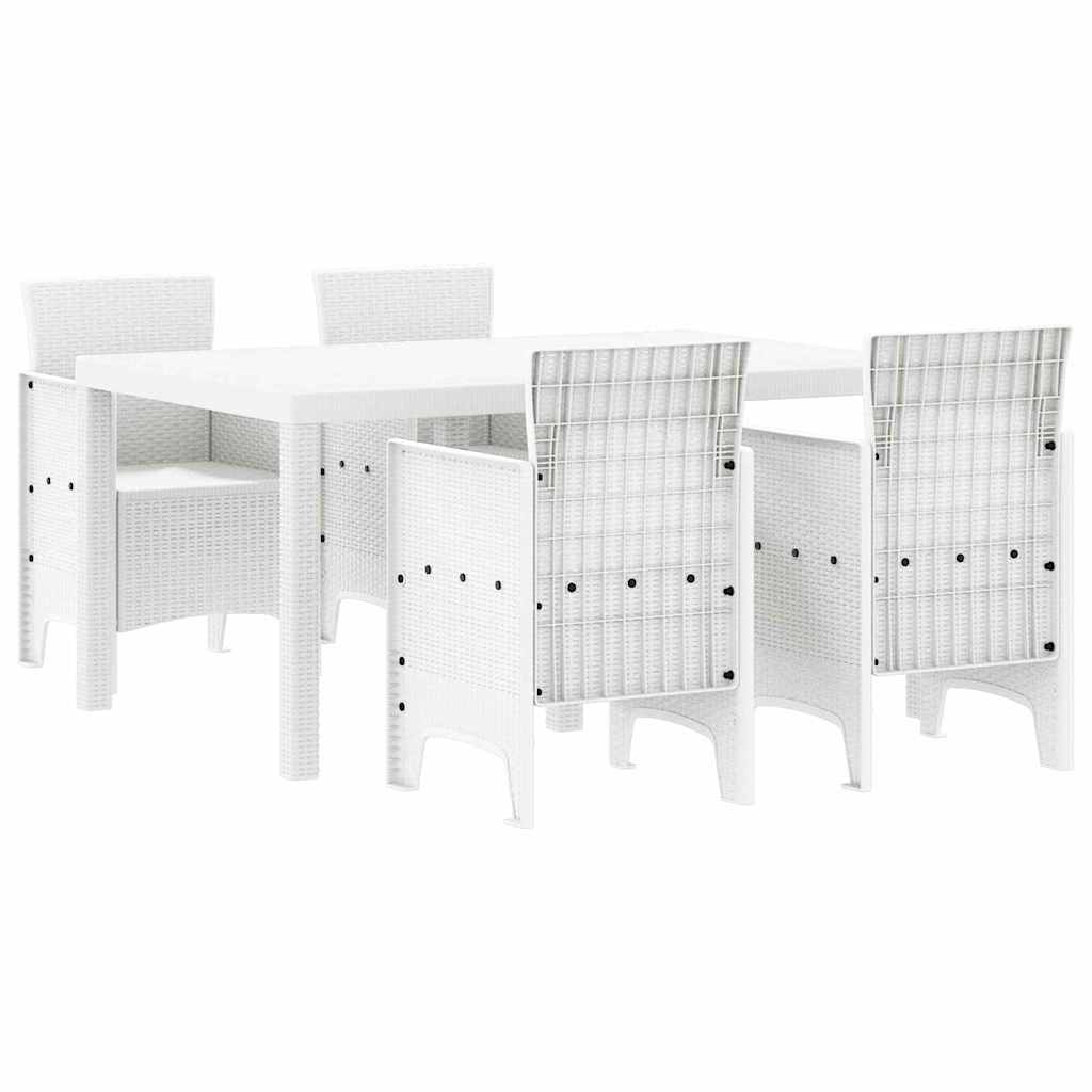 Set da Pranzo per Giardino 5 pcs Bianco Rattan Polt