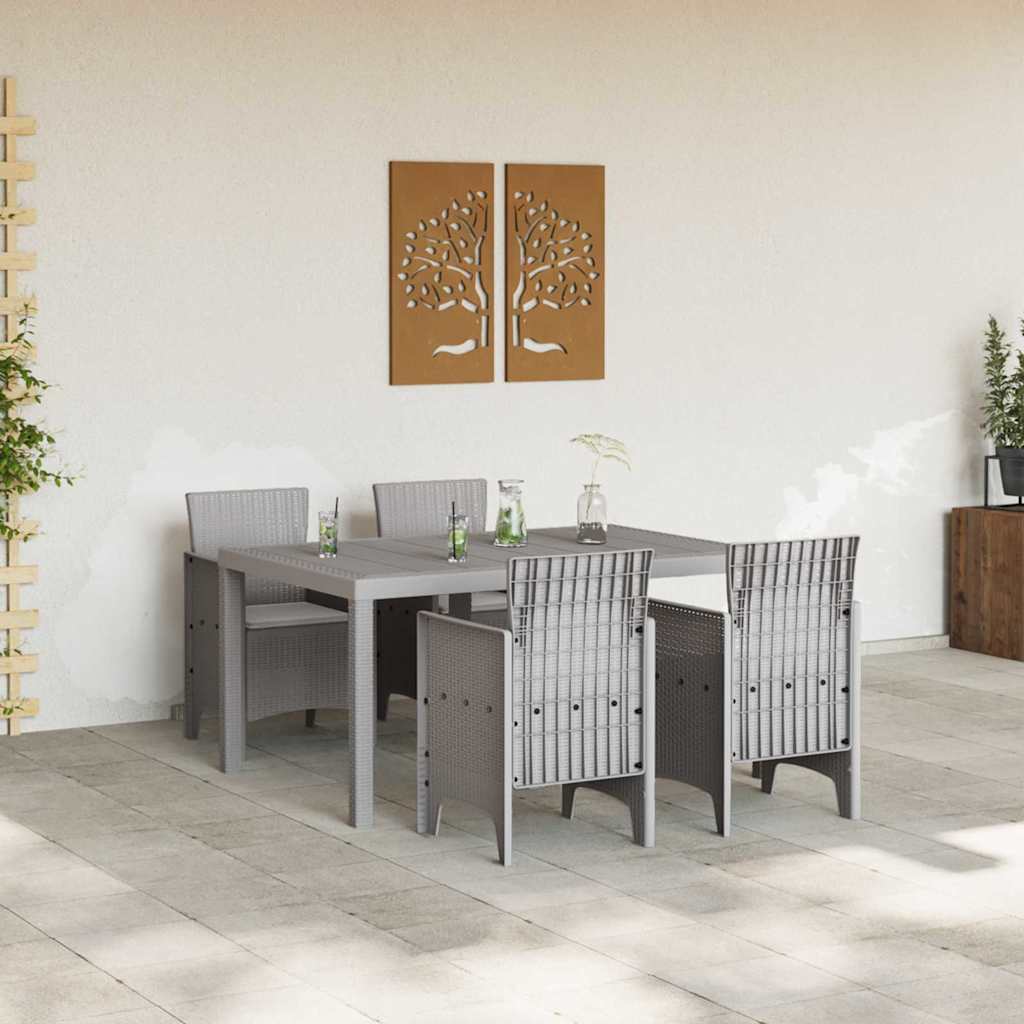 Set da Pranzo per Giardino 5 pcs Grigio chiaro Rattan Polt