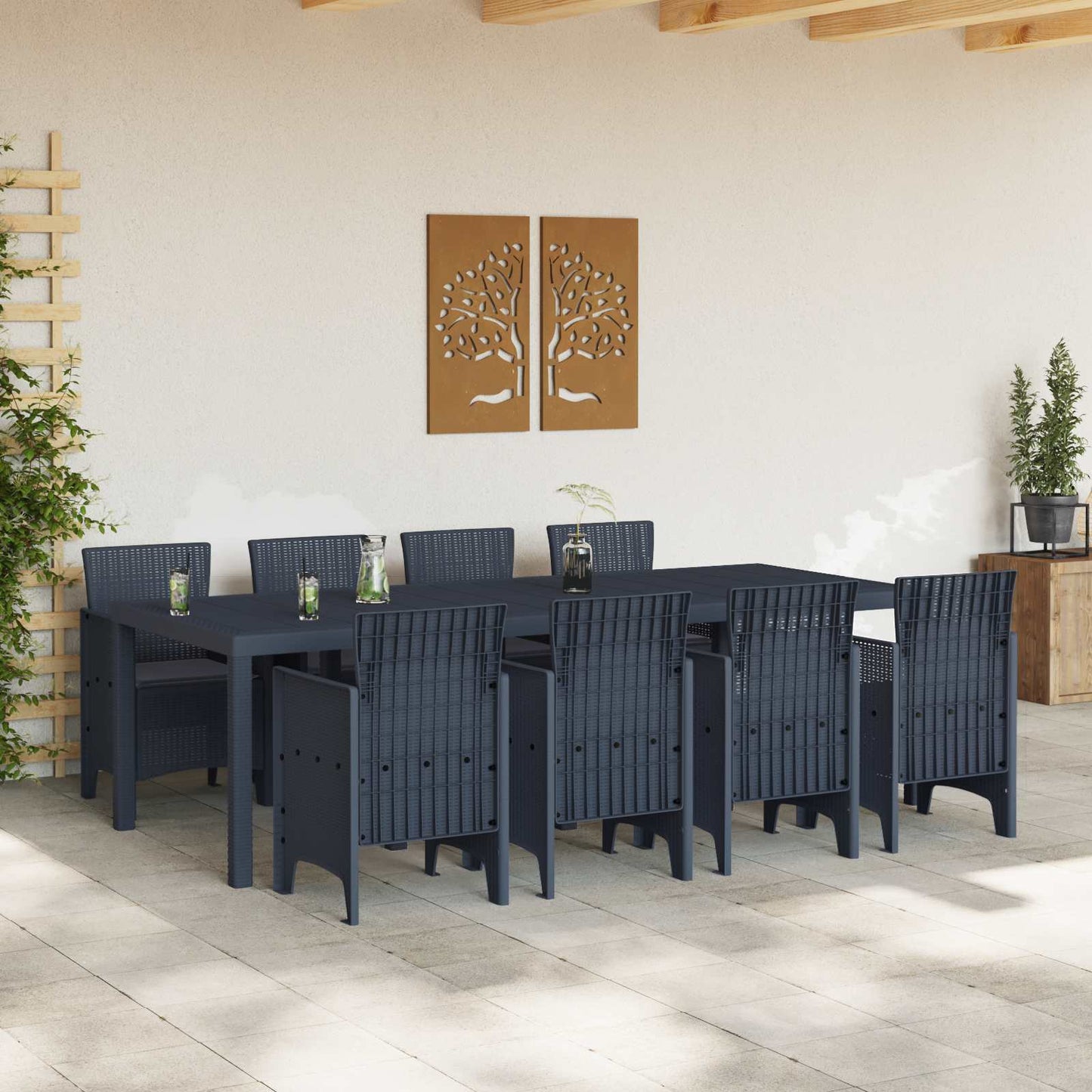 Set da Pranzo per Giardino 9 pcs Antracite Polipropilene