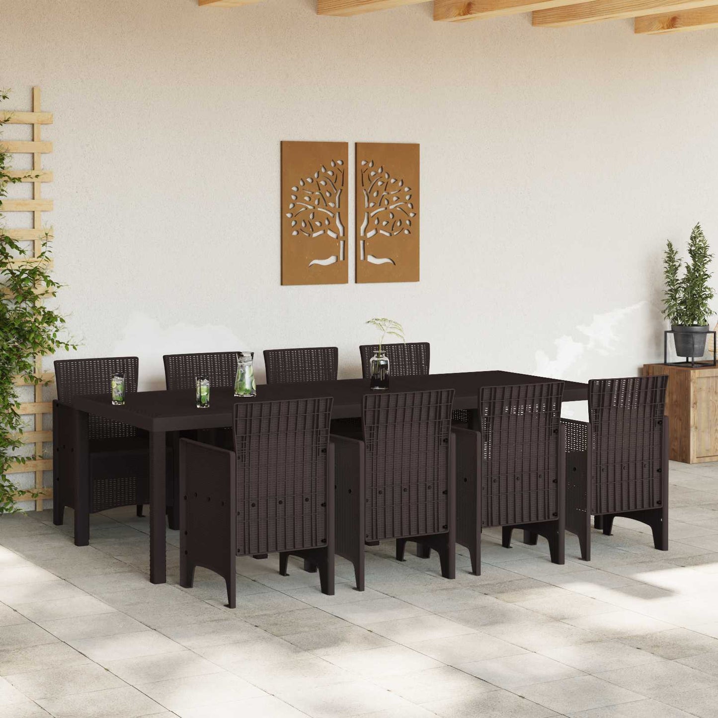 Set da Pranzo per Giardino 9 pcs Marrone Polipropilene
