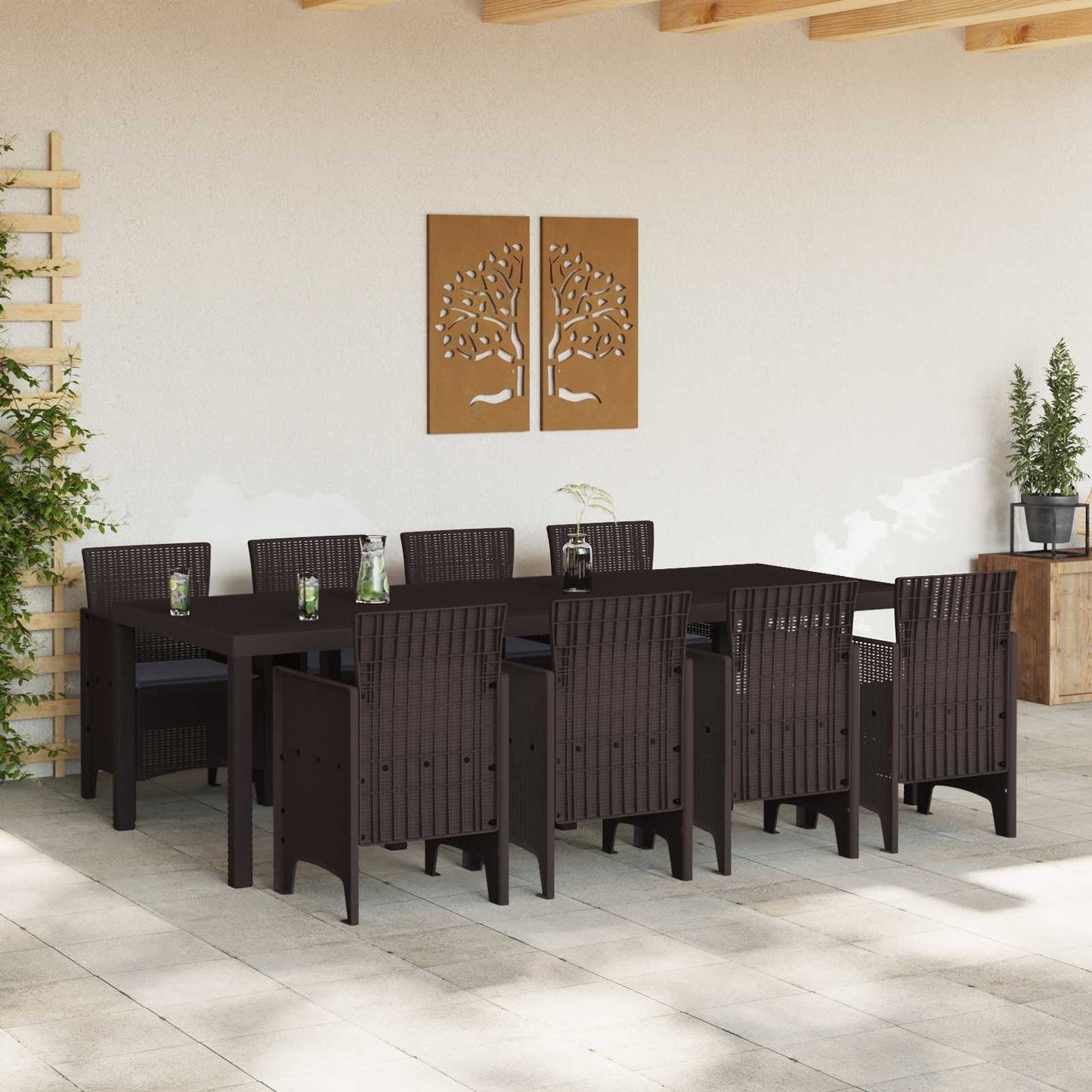 Set da Pranzo per Giardino 9 pcs Marrone Polipropilene