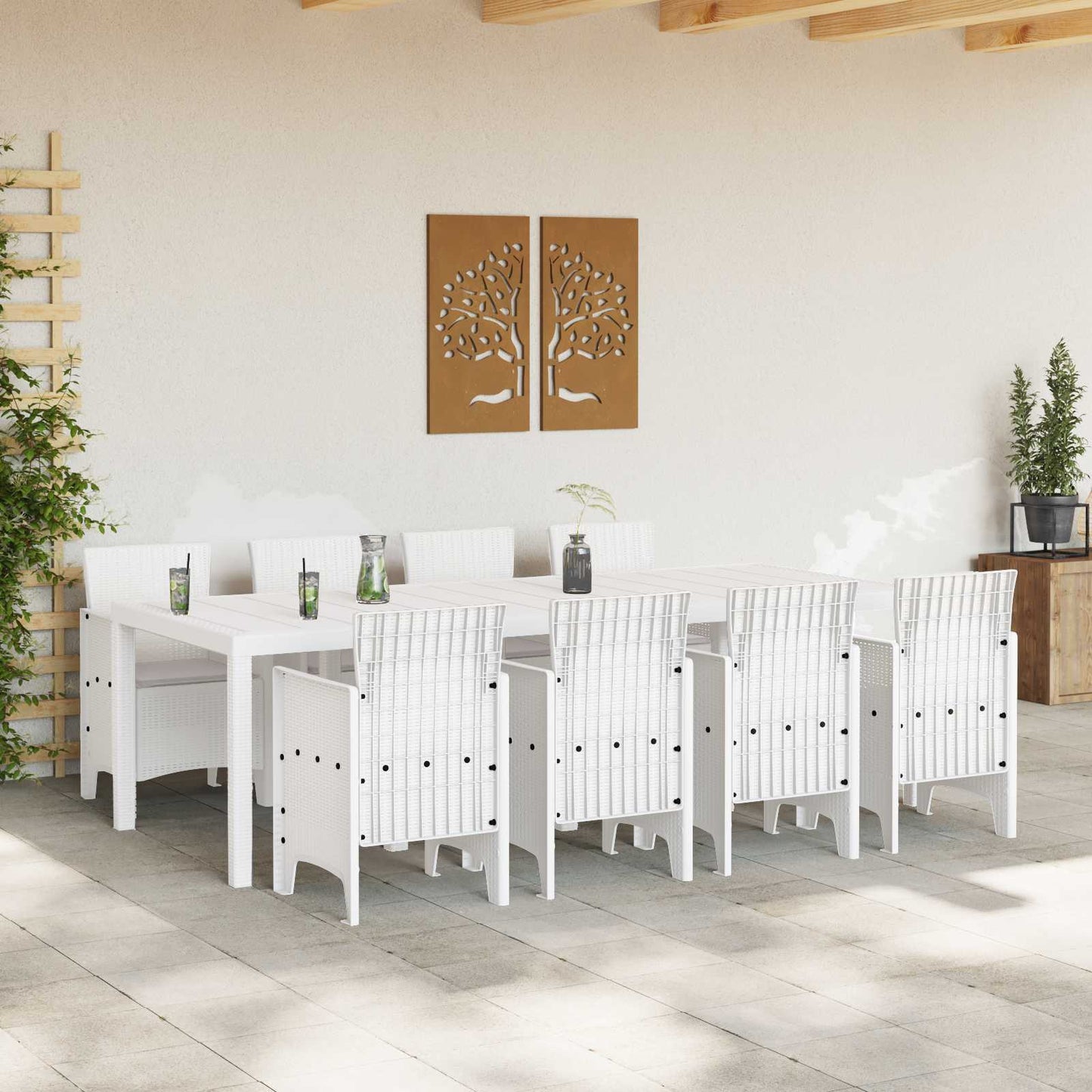 Set da Pranzo per Giardino 9 pcs Bianco Polipropilene