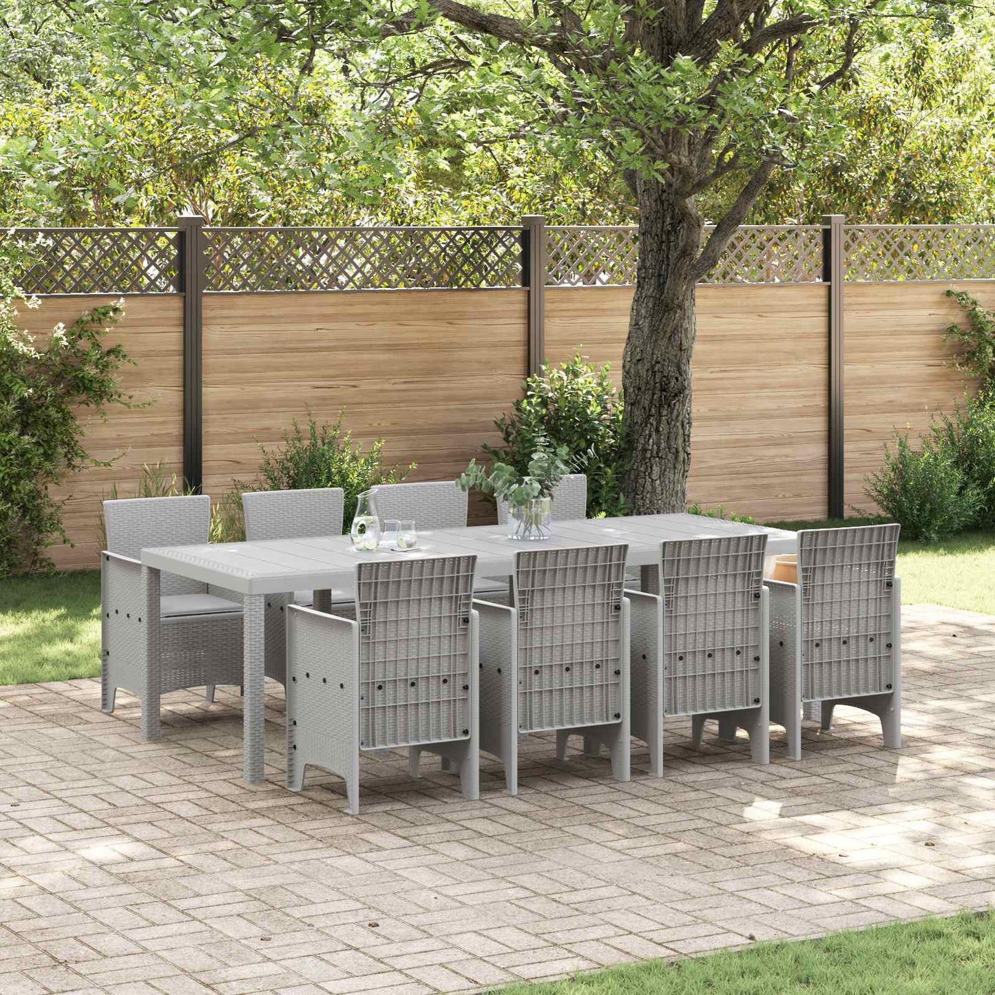 Set da Pranzo per Giardino 9 pcs Grigio chiaro Polipropilene
