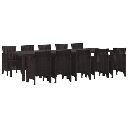 Set da Pranzo per Giardino con cuscino 11 pcs Marrone Rattan