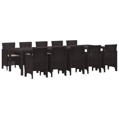 Set da Pranzo per Giardino 11 pcs Marrone e taupe Poly Rattan