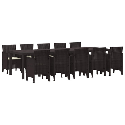 Set da Pranzo per Giardino 11 pcs Marrone e Crema Rattan