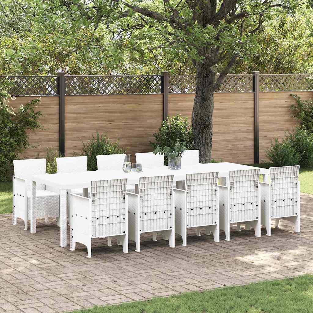 Set da Pranzo per Giardino 11 pcs Bianco Rattan e acciaio