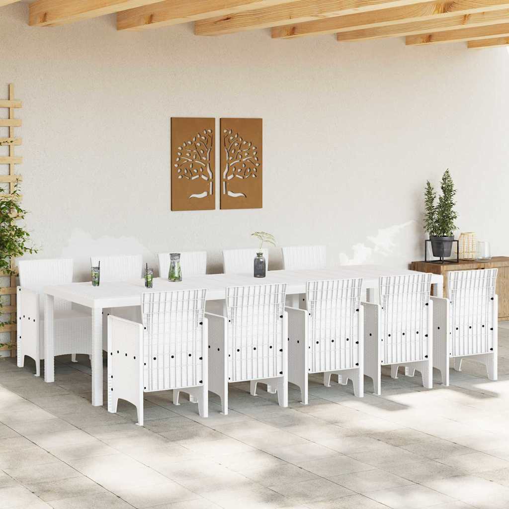 Set da Pranzo per Giardino 11 pcs Bianco Rattan e acciaio