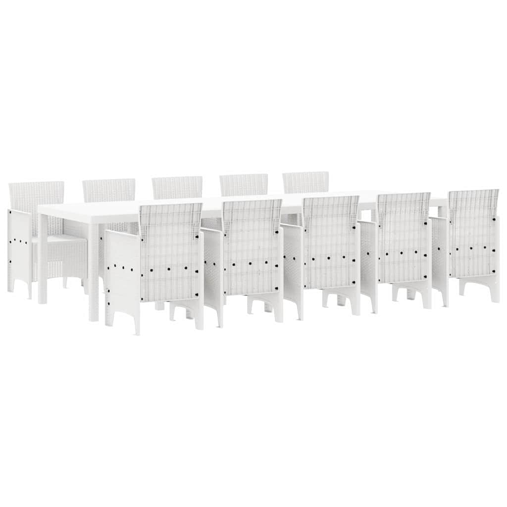 Set da Pranzo per Giardino 11 pcs Bianco Rattan e acciaio
