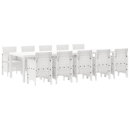 Set da Pranzo per Giardino 11 pcs Bianco Rattan e acciaio