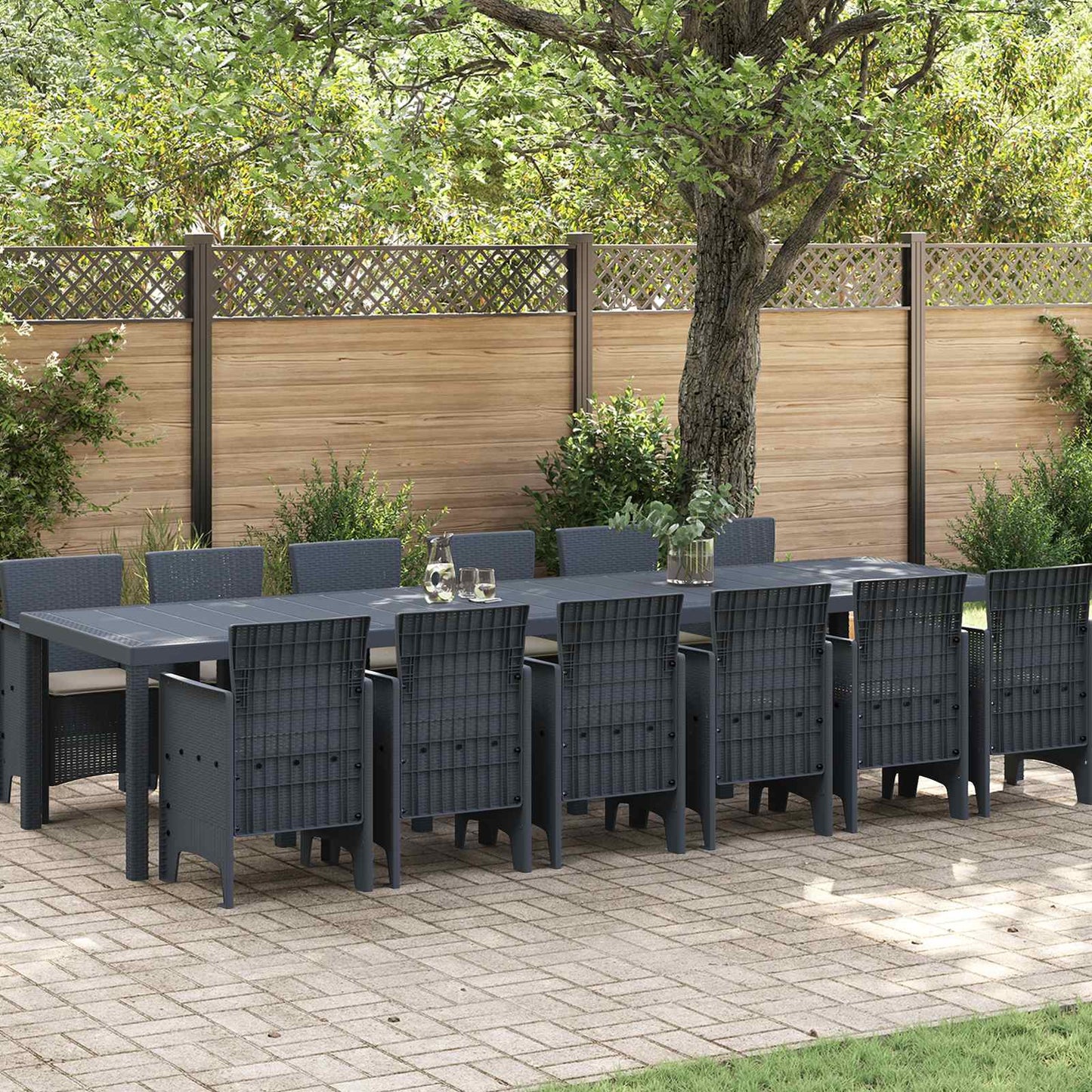 Set da Pranzo per Giardino 13 pcs Antracite Rattan Polt