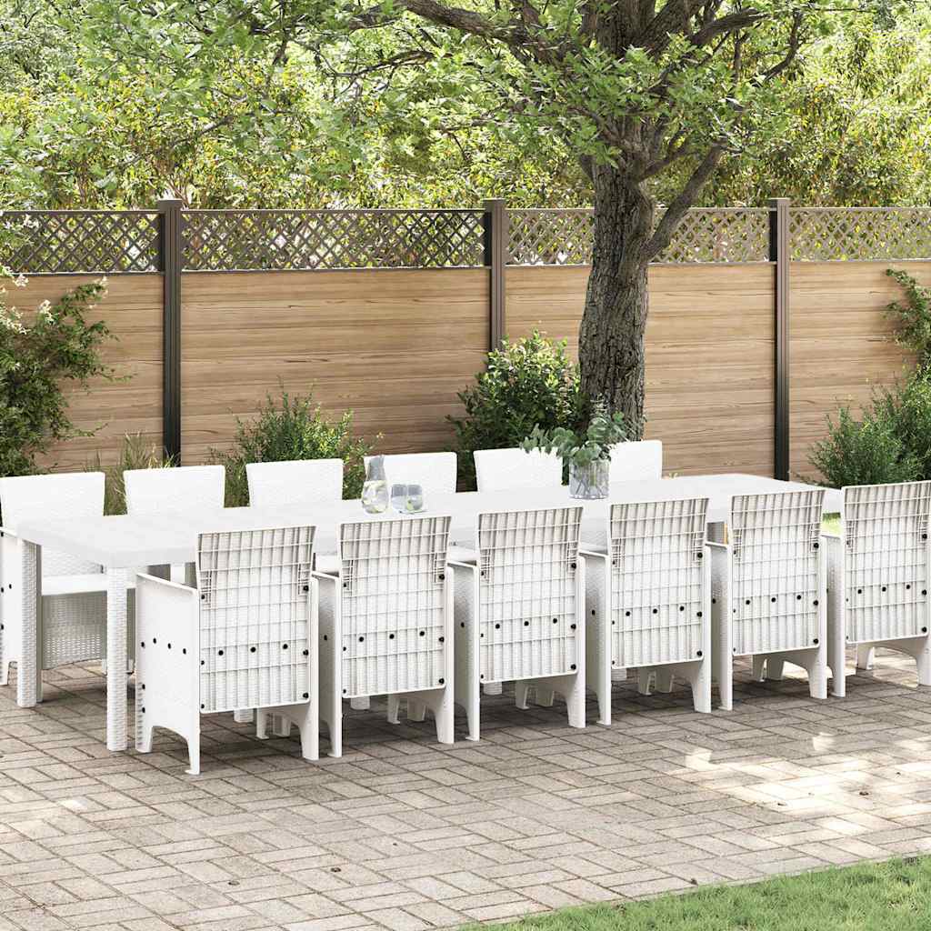 Set da Pranzo per Giardino 13 pcs Bianco Rattan Polt