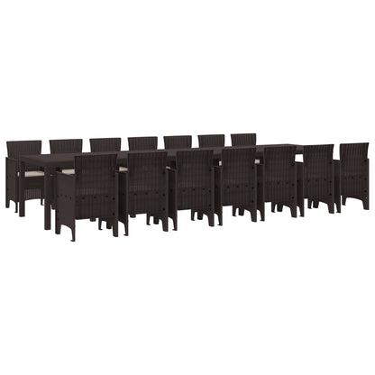 Set da pranzo da giardino con cuscini 15 pcs Marrone PP
