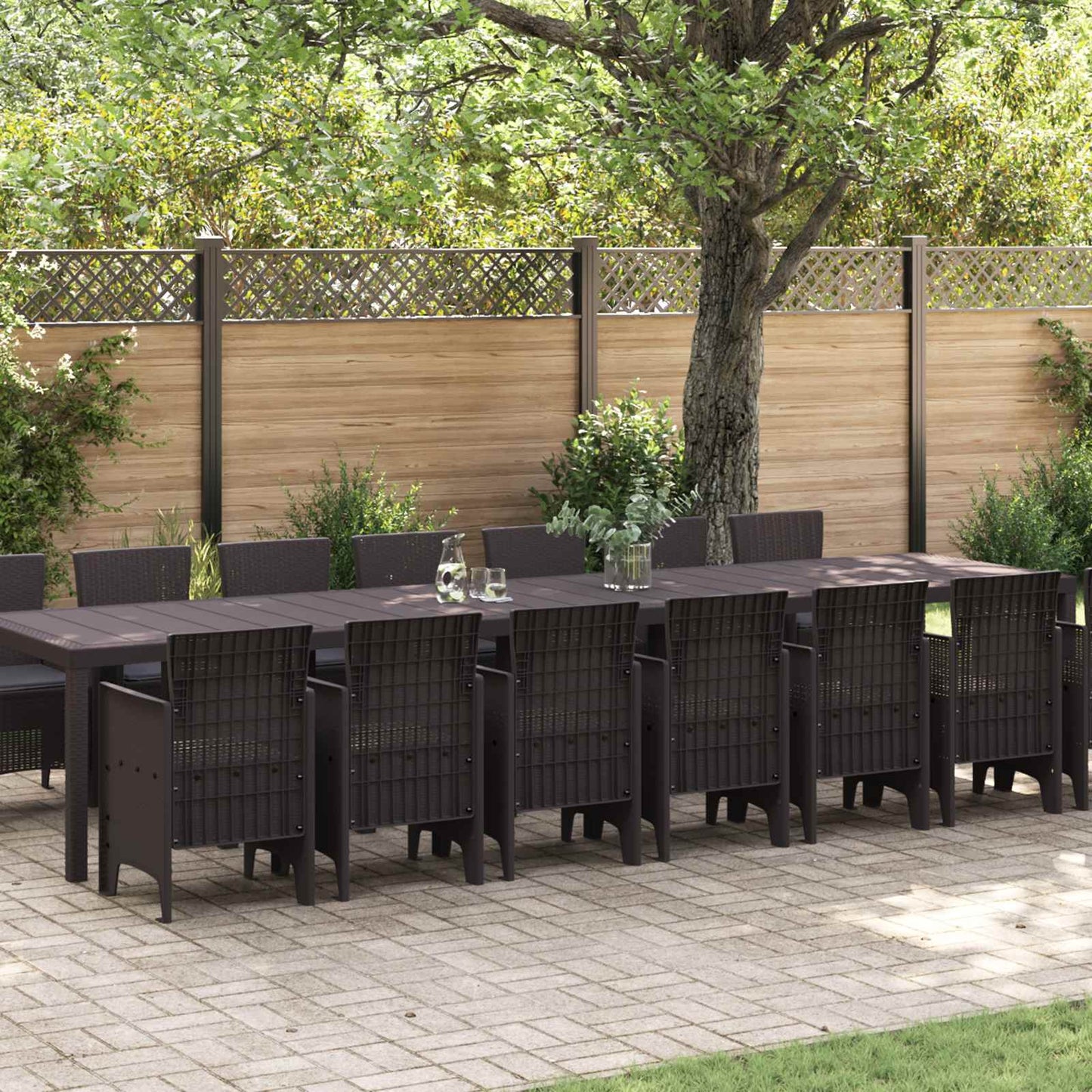 Set da pranzo da giardino con cuscini 15 pcs Marrone PP