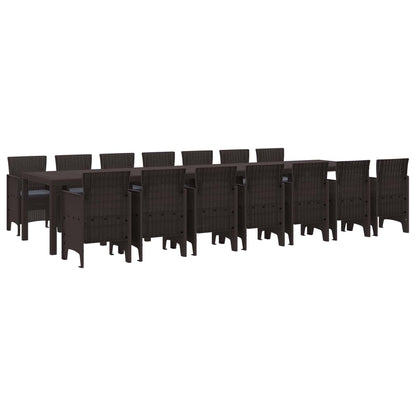 Set da pranzo da giardino con cuscini 15 pcs Marrone PP