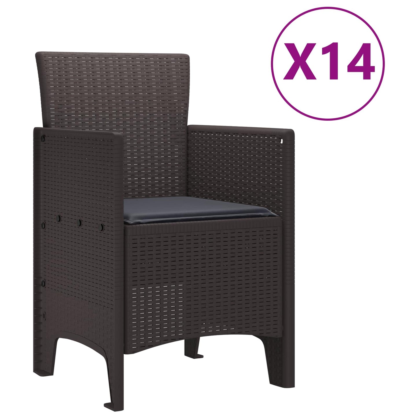 Set da pranzo da giardino con cuscini 15 pcs Marrone PP