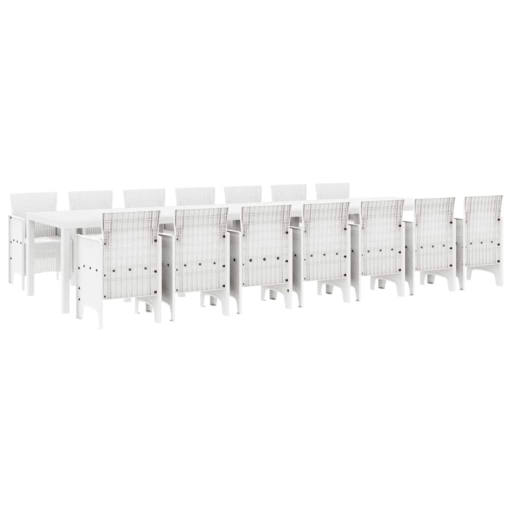Set da pranzo da giardino con cuscini 15 pcs Bianco PP