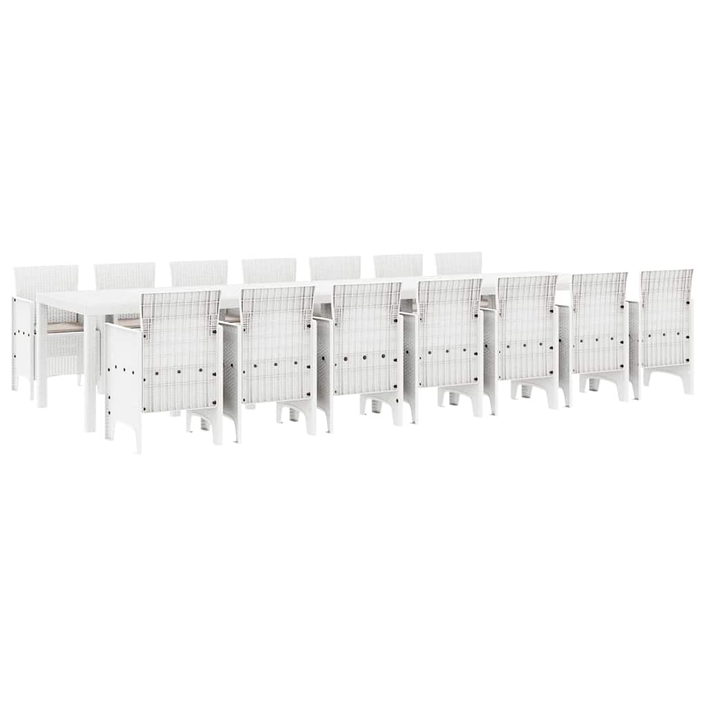 Set da pranzo da giardino con cuscini 15 pcs Bianco PP