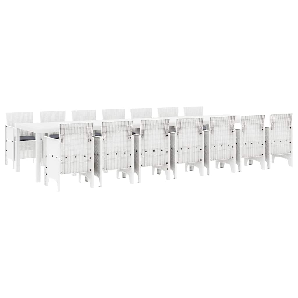 Set da pranzo da giardino con cuscini 15 pcs Bianco PP