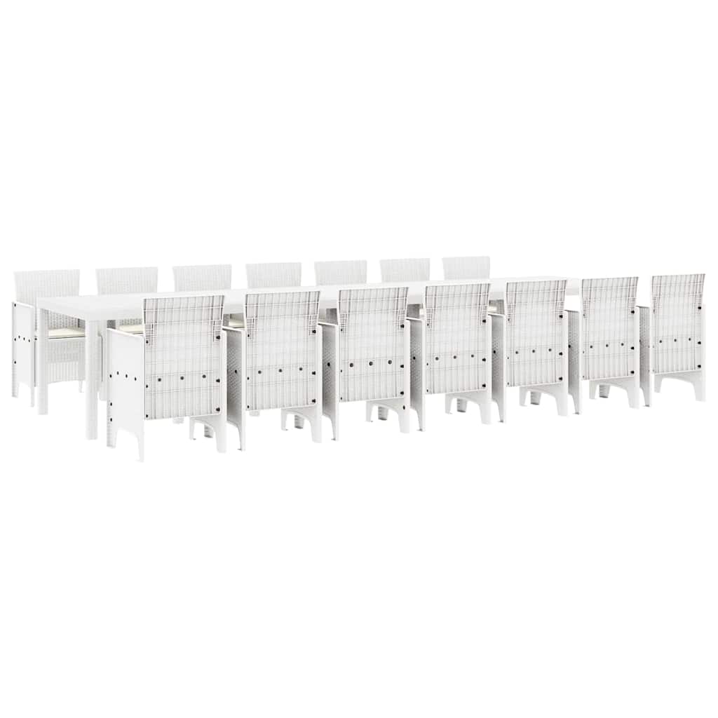 Set da pranzo da giardino con cuscini 15 pcs Bianco PP