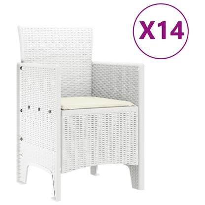 Set da pranzo da giardino con cuscini 15 pcs Bianco PP
