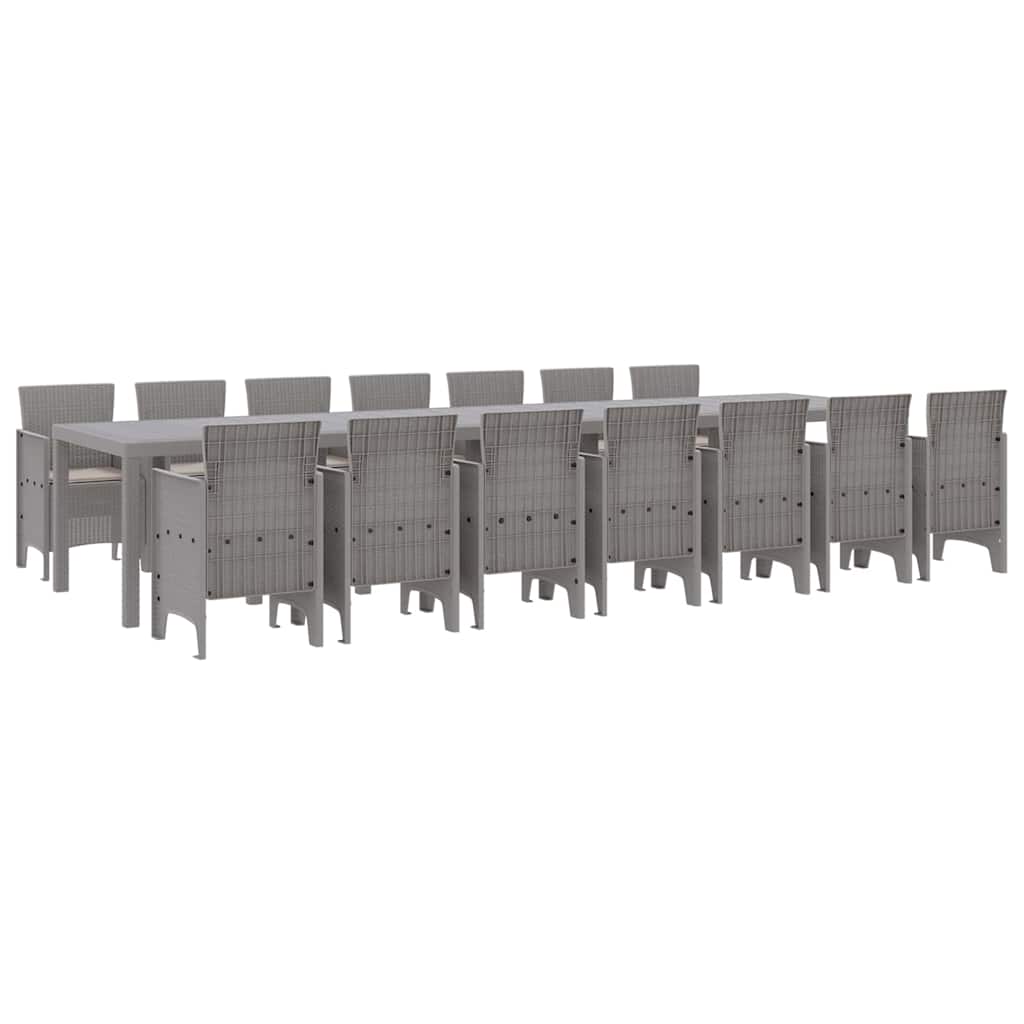 Set da pranzo da giardino con cuscini 15 pcs Grigio chiaro PP