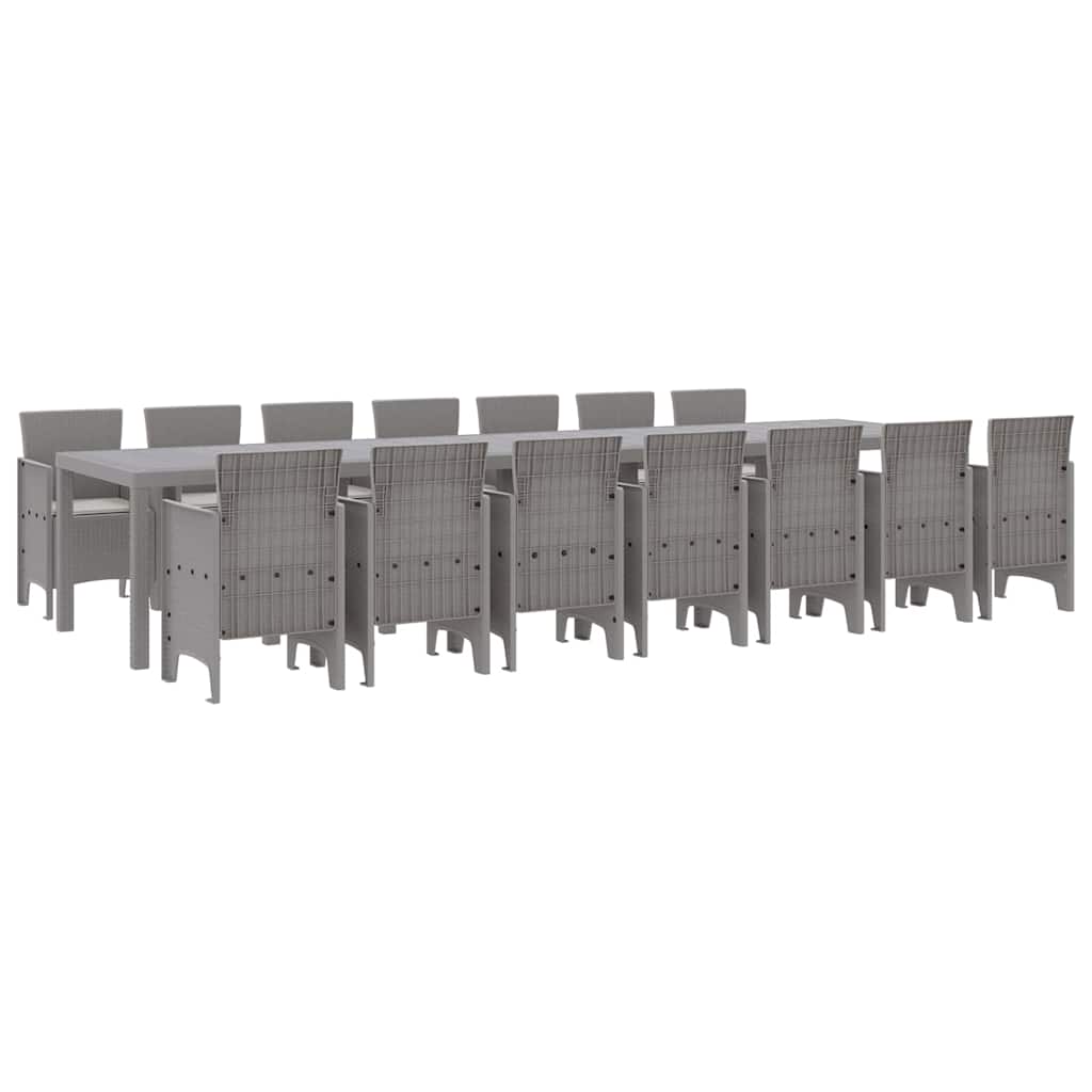 Set da pranzo da giardino con cuscini 15 pcs Grigio chiaro PP