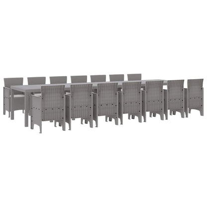 Set da pranzo da giardino con cuscini 15 pcs Grigio chiaro PP