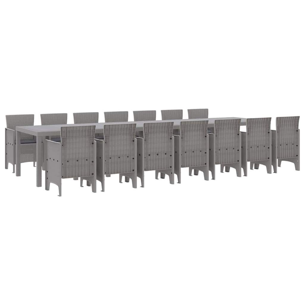 Set da pranzo da giardino con cuscini 15 pcs Grigio chiaro PP