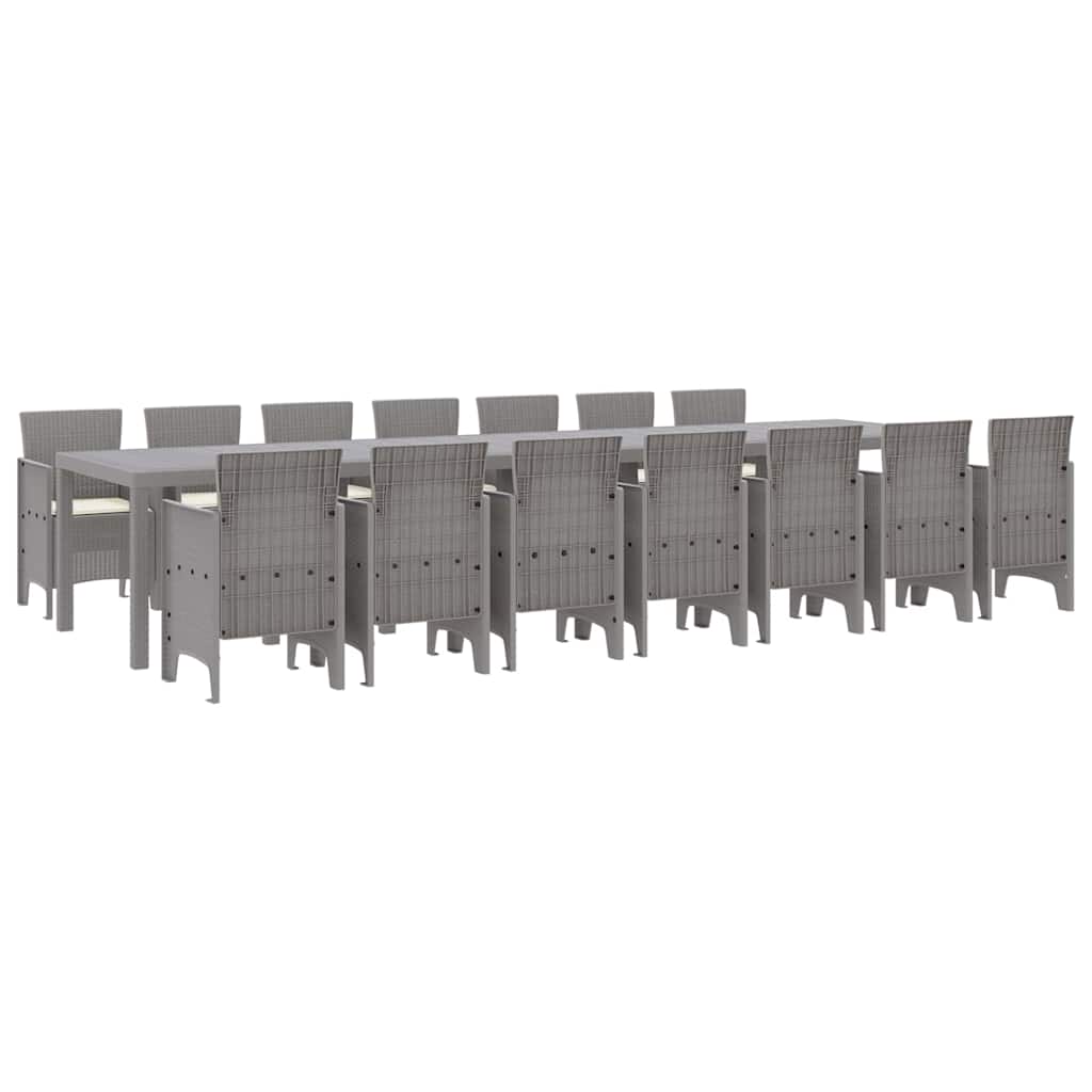 Set da pranzo da giardino con cuscini 15 pcs Grigio chiaro PP
