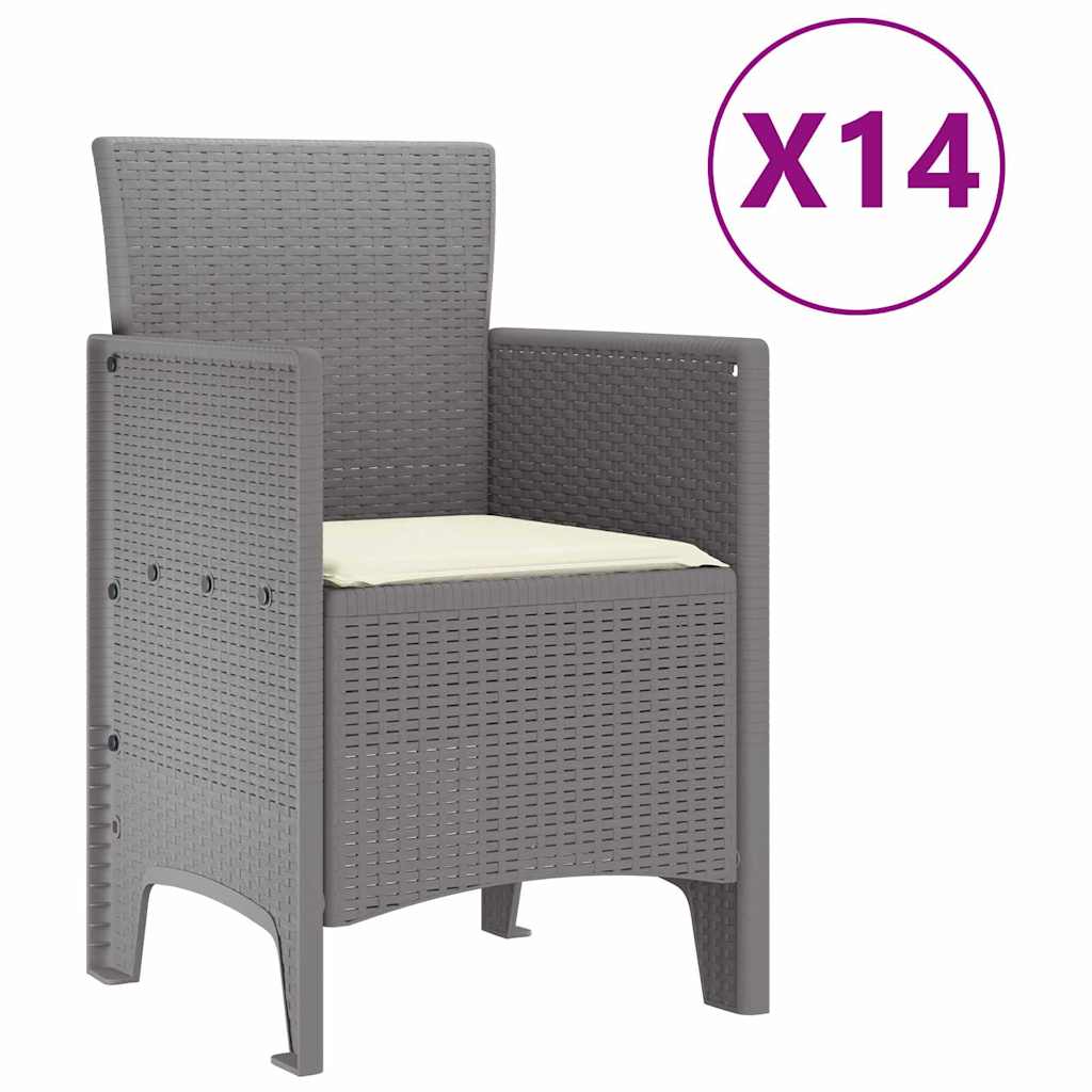 Set da pranzo da giardino con cuscini 15 pcs Grigio chiaro PP
