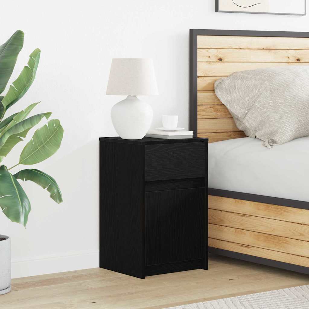 Armadio da Letto LED con cassetto Rovere nero 38 x 34 x 61 cm