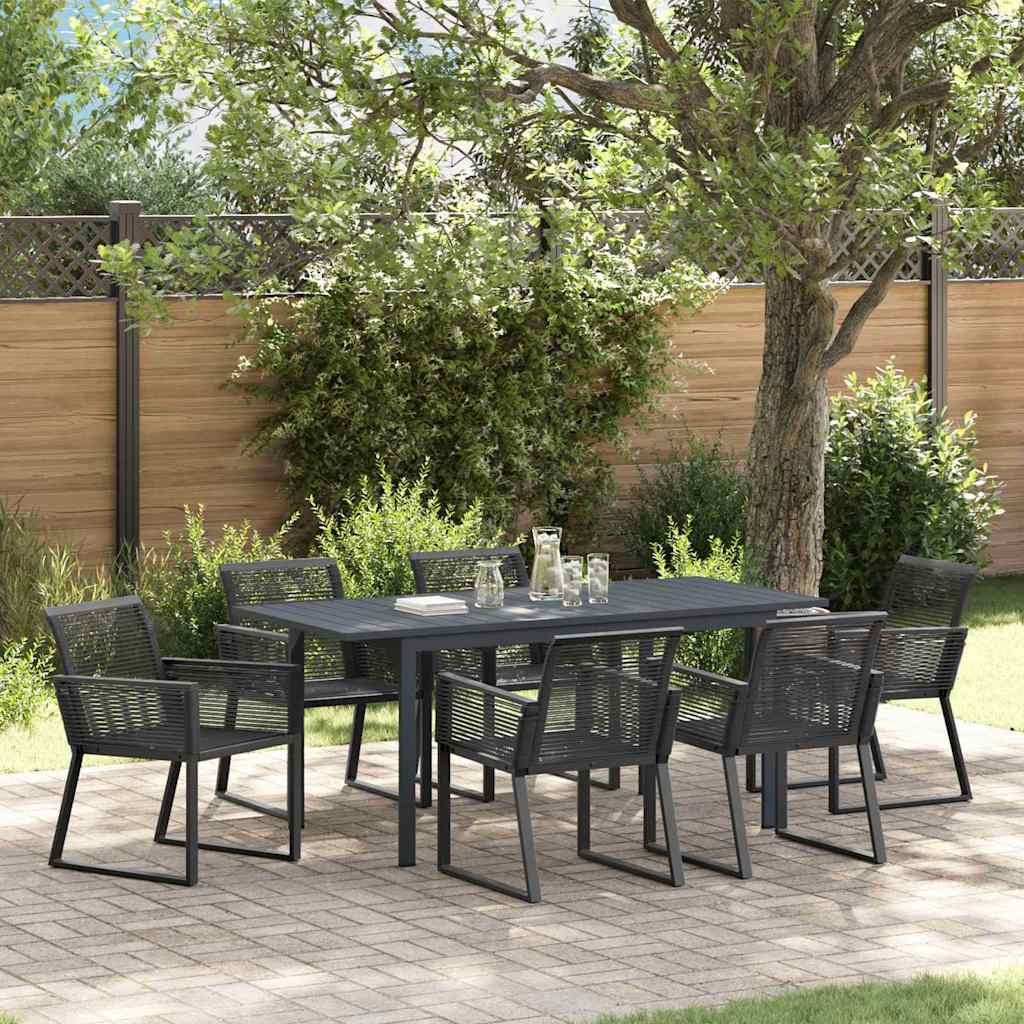 Set da Pranzo per Giardino 7 pcs Nero polyrattan