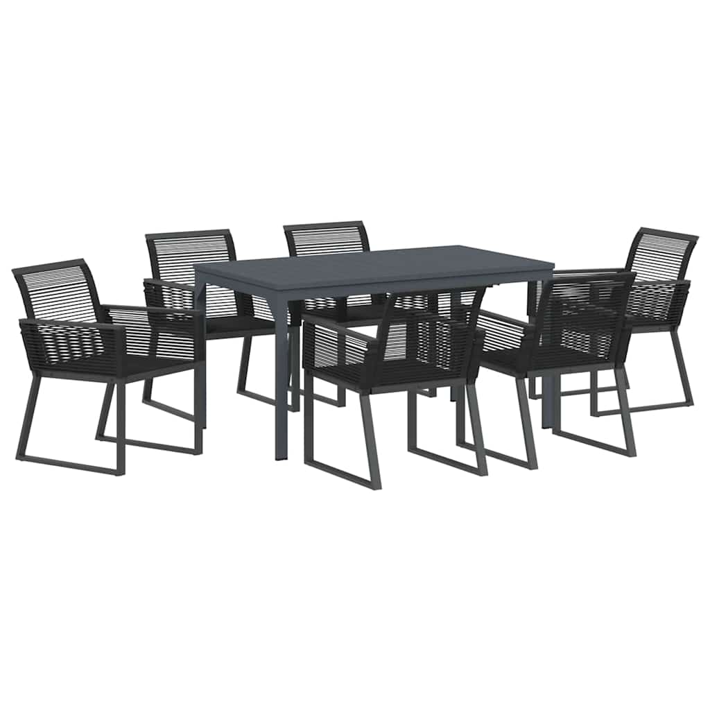 Set da Pranzo per Giardino 7 pcs Nero polyrattan