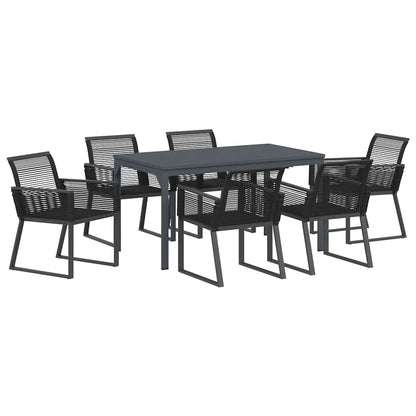 Set da Pranzo per Giardino 7 pcs Nero polyrattan