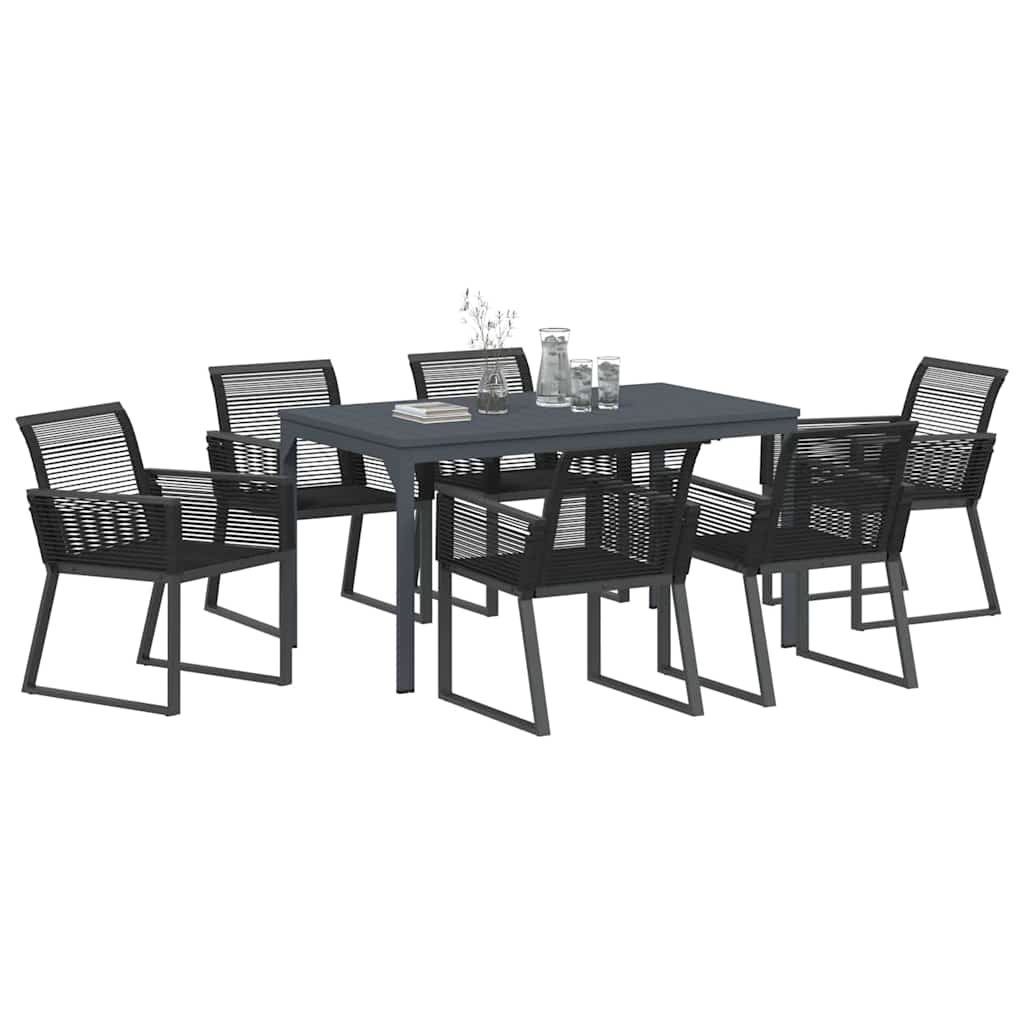 Set da Pranzo per Giardino 7 pcs Nero polyrattan