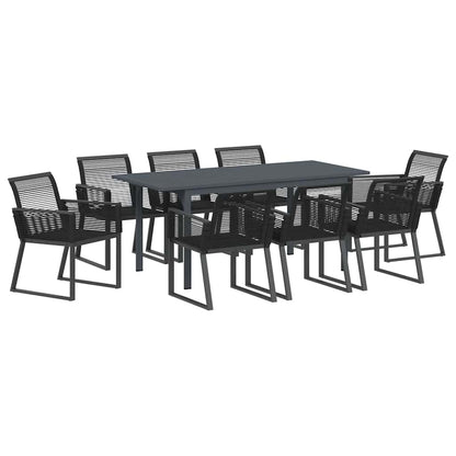 Set da Pranzo per Giardino 9 pcs Nero polyrattan