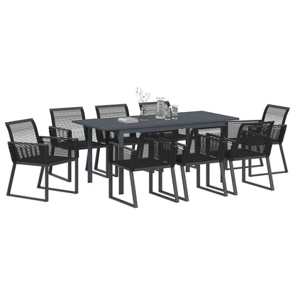 Set da Pranzo per Giardino 9 pcs Nero polyrattan