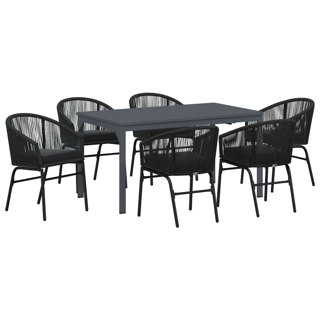 Set da Pranzo per Giardino 7 pcs Nero polyrattan