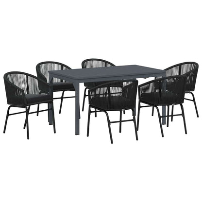 Set da Pranzo per Giardino 7 pcs Nero polyrattan